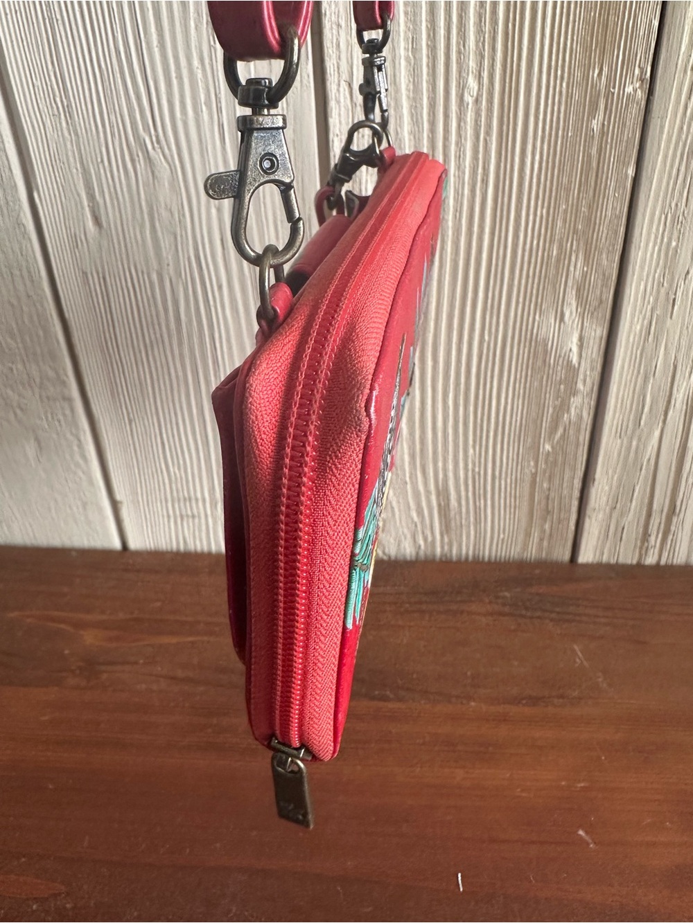 Anuschka Hand Painted Red Zebra & Tropical Floral Crossbody Wristlet Bag - Picture 9 of 16